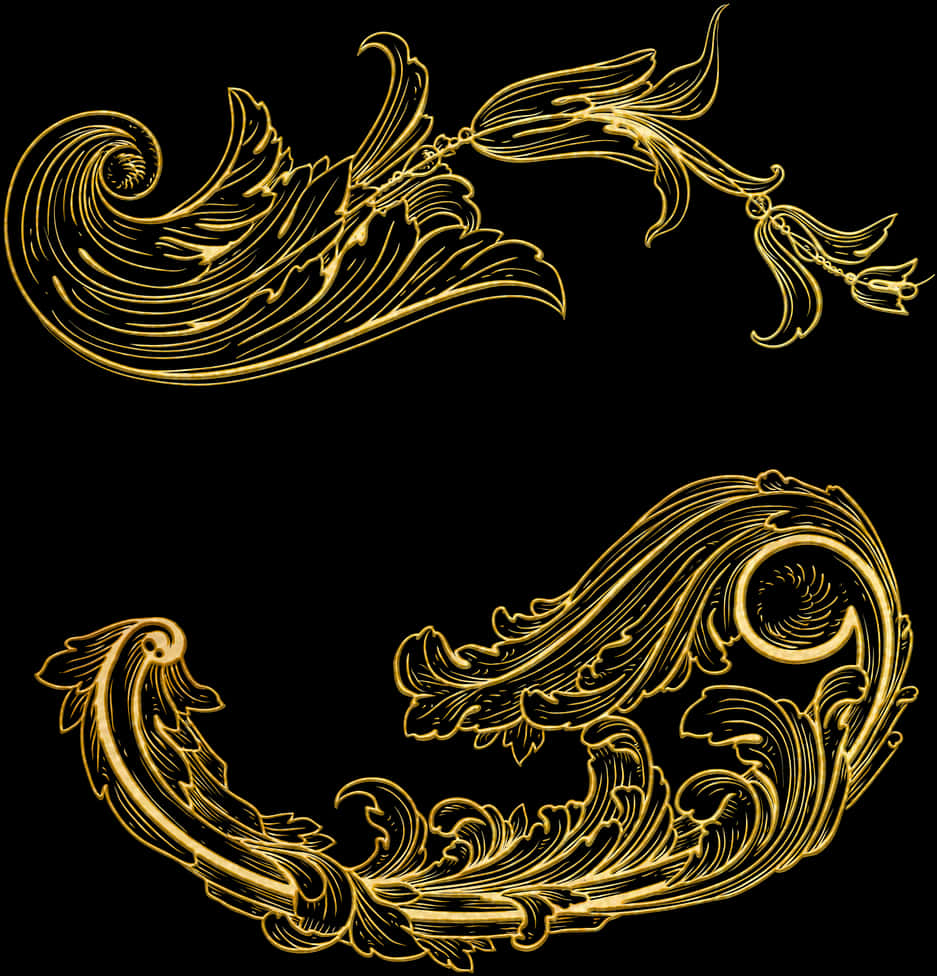 Golden Baroque Scroll Dividers PNG