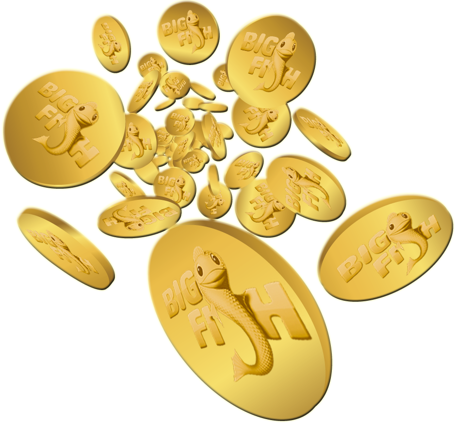 Golden Big Fish Coins PNG