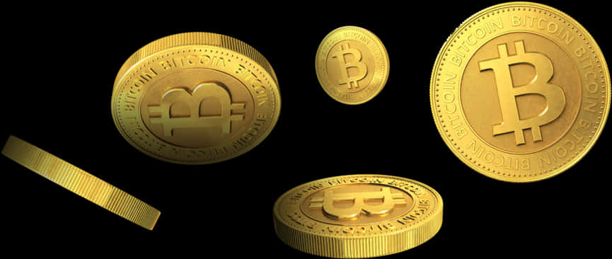 Golden Bitcoin Coins Floating PNG