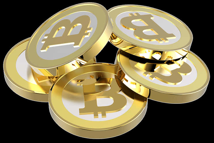 Golden Bitcoin Coins Stacked PNG