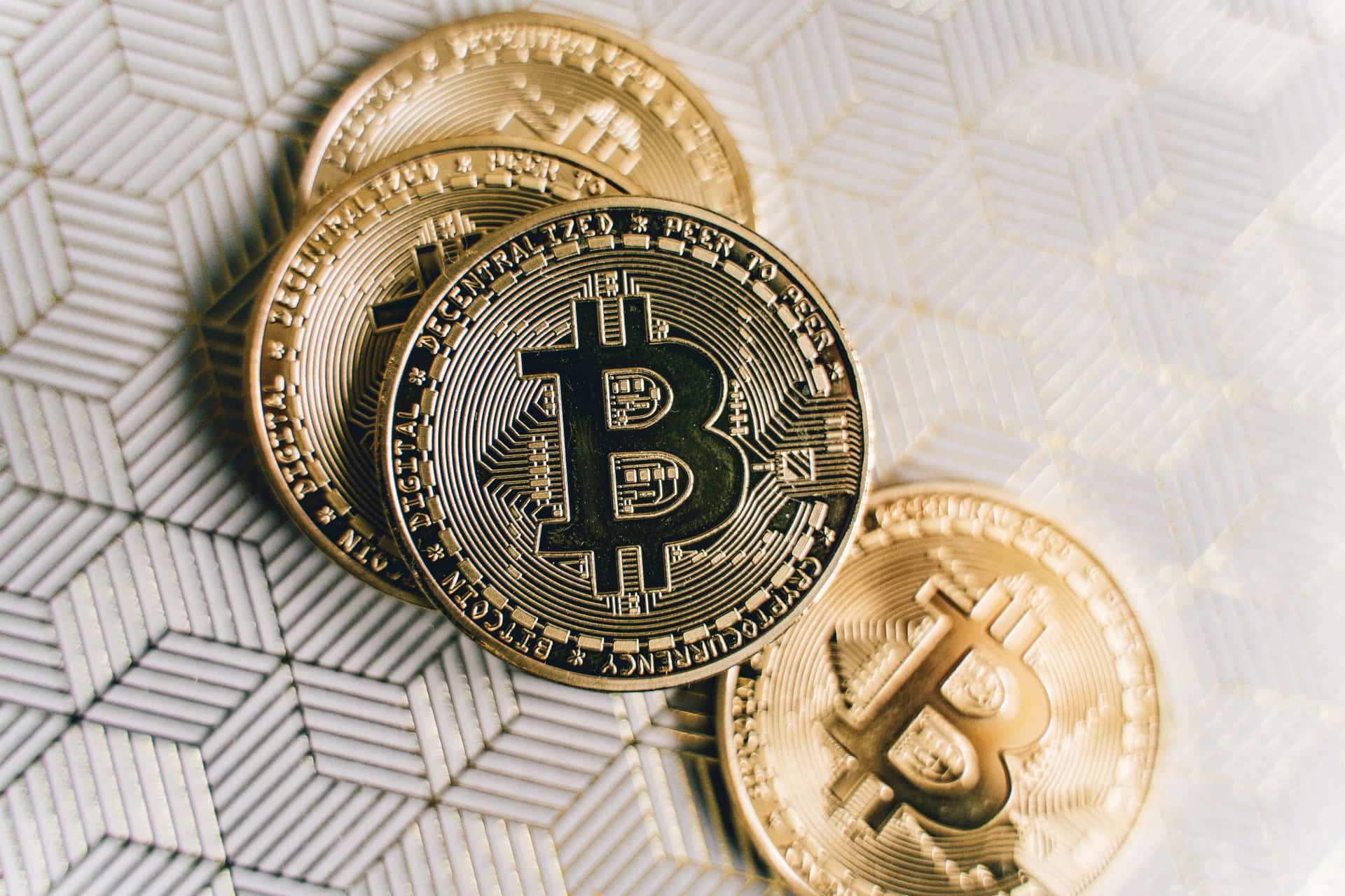 Golden Bitcoin Coinson Geometric Background Wallpaper