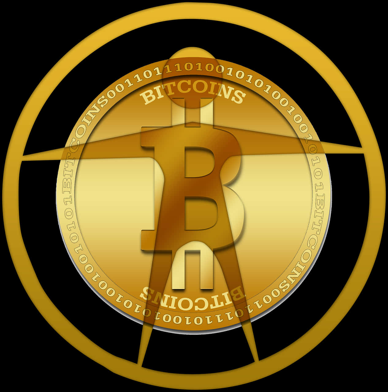 Golden Bitcoin Symbol Crosshair Design PNG
