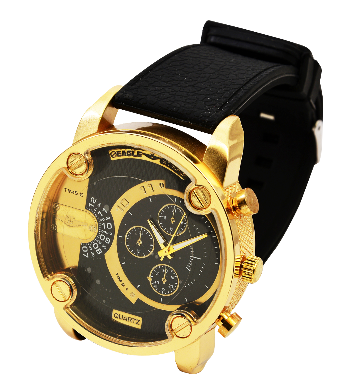 Golden Black Quartz Wristwatch PNG