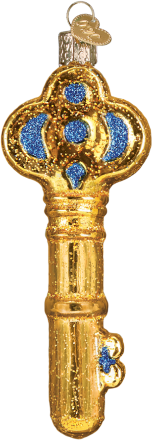 Golden Blue Ornate Key Ornament PNG