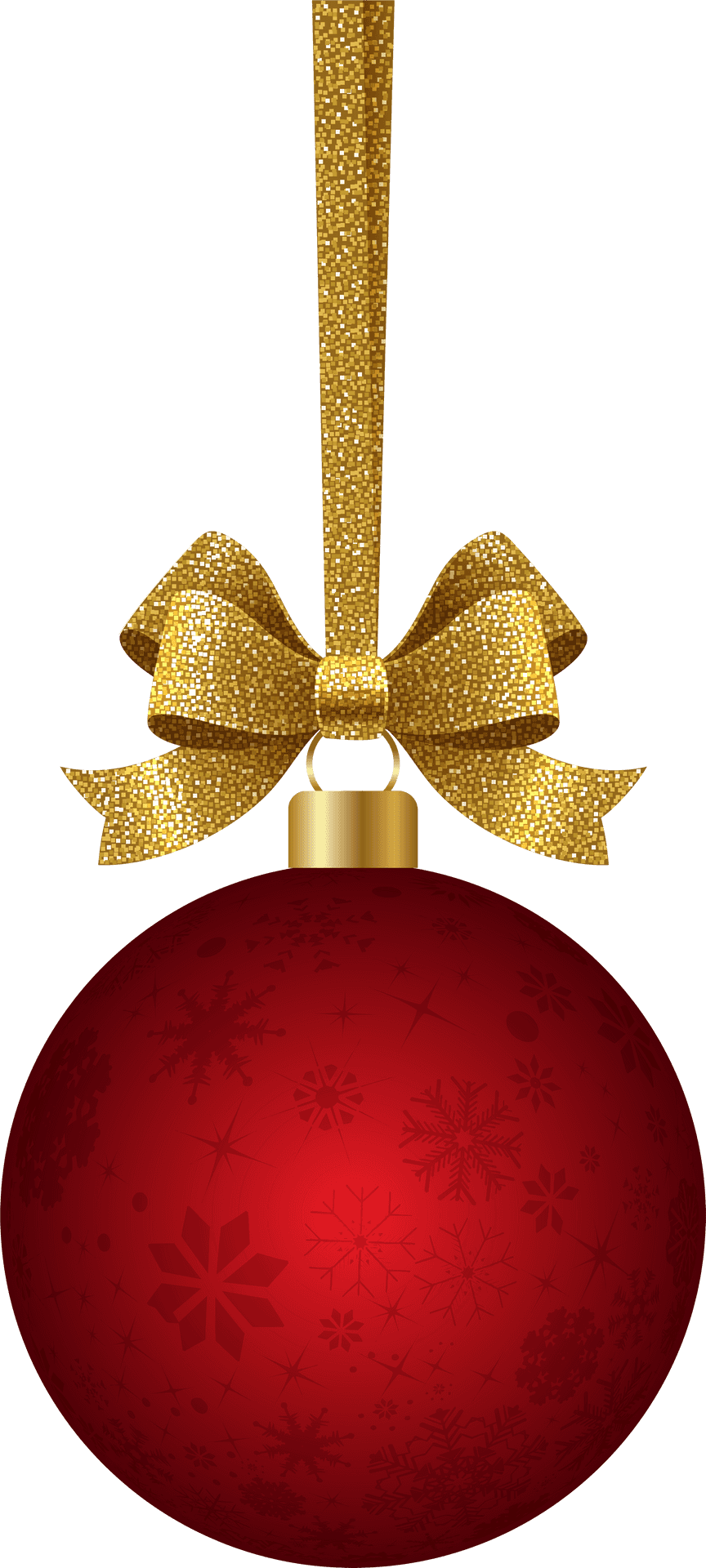 Golden Bow Red Christmas Ball PNG