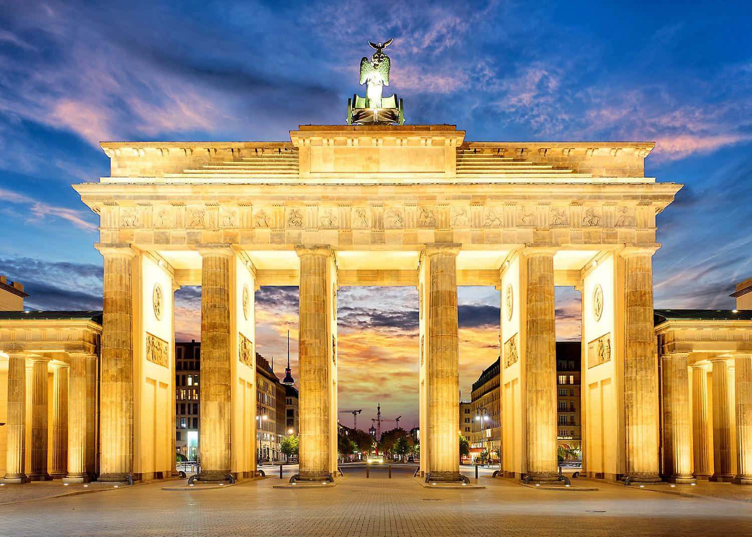 Golden Brandenburg Gate Blue Sky Wallpaper