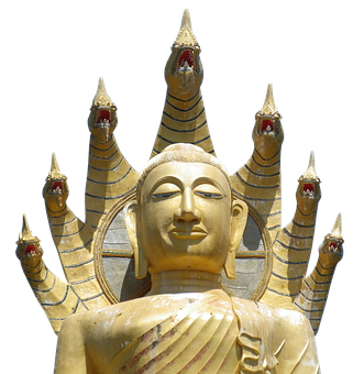 Golden_ Buddha_ Statue_with_ Naga_ Protector PNG