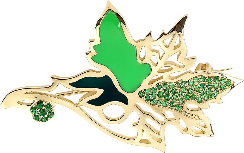 Golden Butterfly Broochwith Green Enamel PNG
