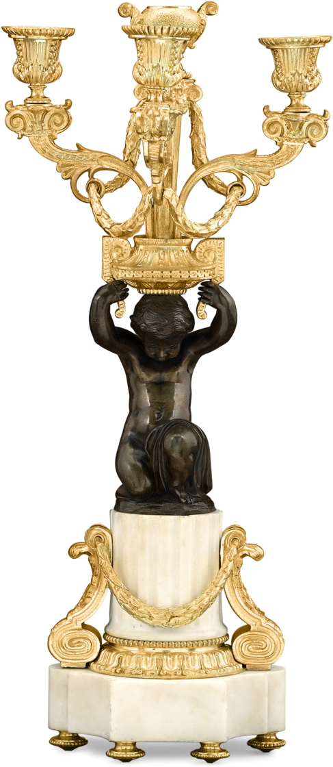 Golden Candelabrumwith Figurine Support PNG