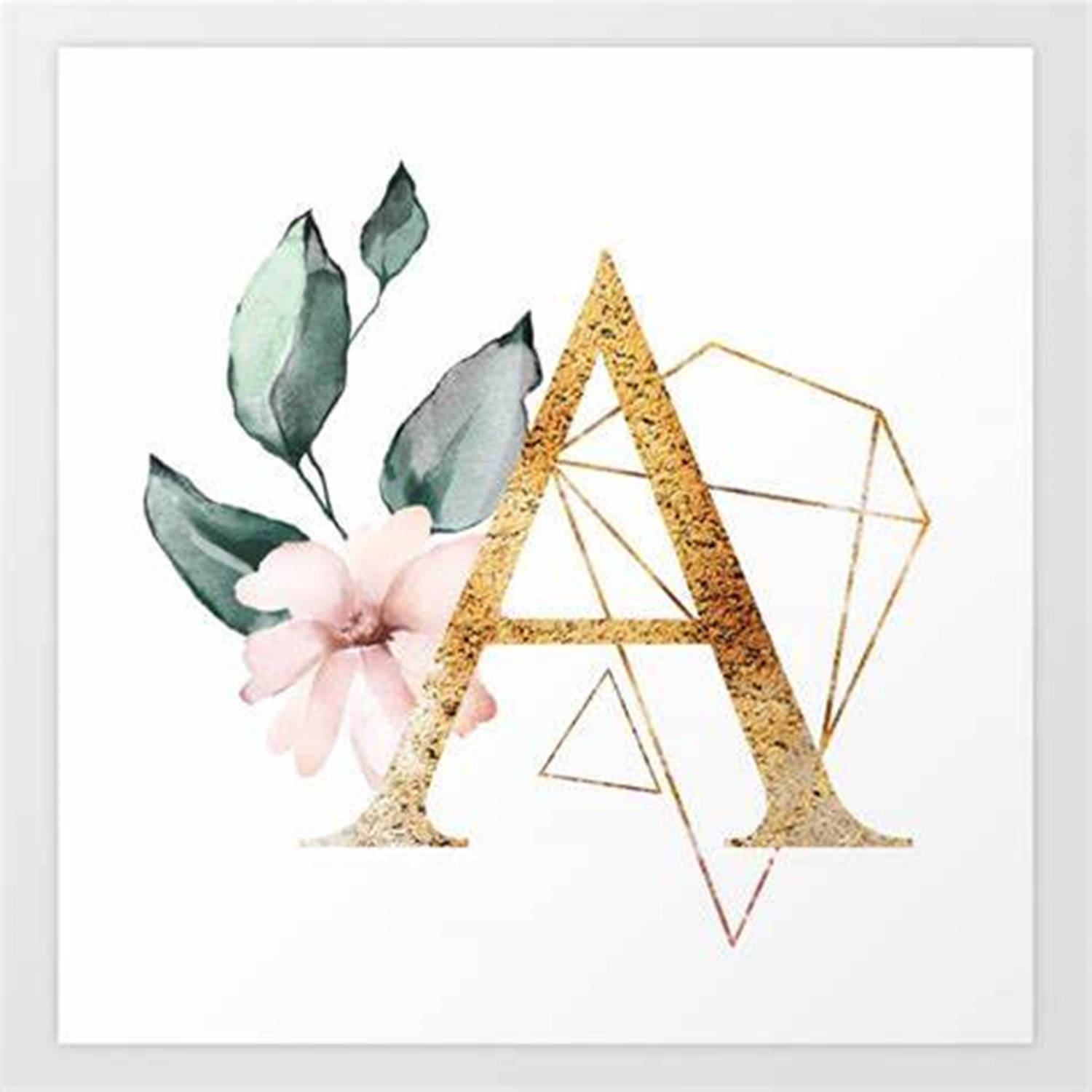 Golden Capital Alphabet Letter A With Diamond And Flower Picture