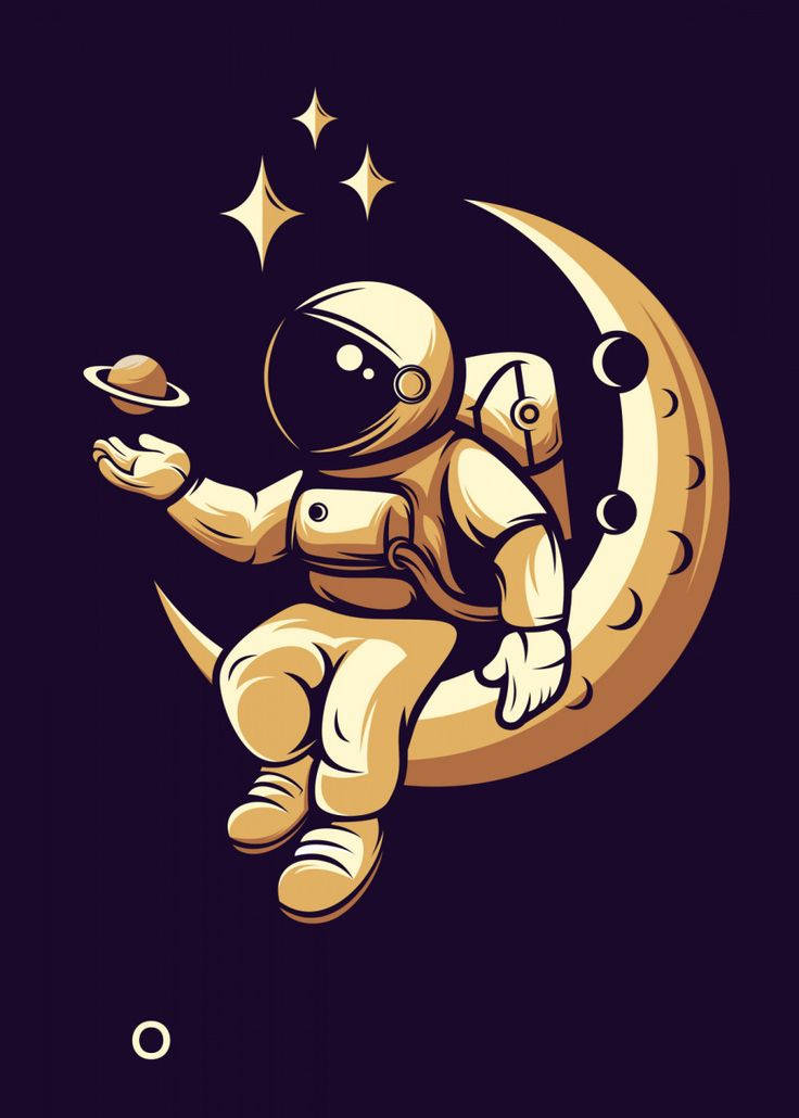 Golden Cartoon Astronaut Wallpaper