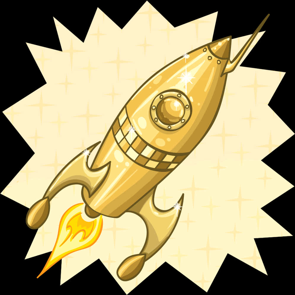 Golden Cartoon Rocket Illustration PNG