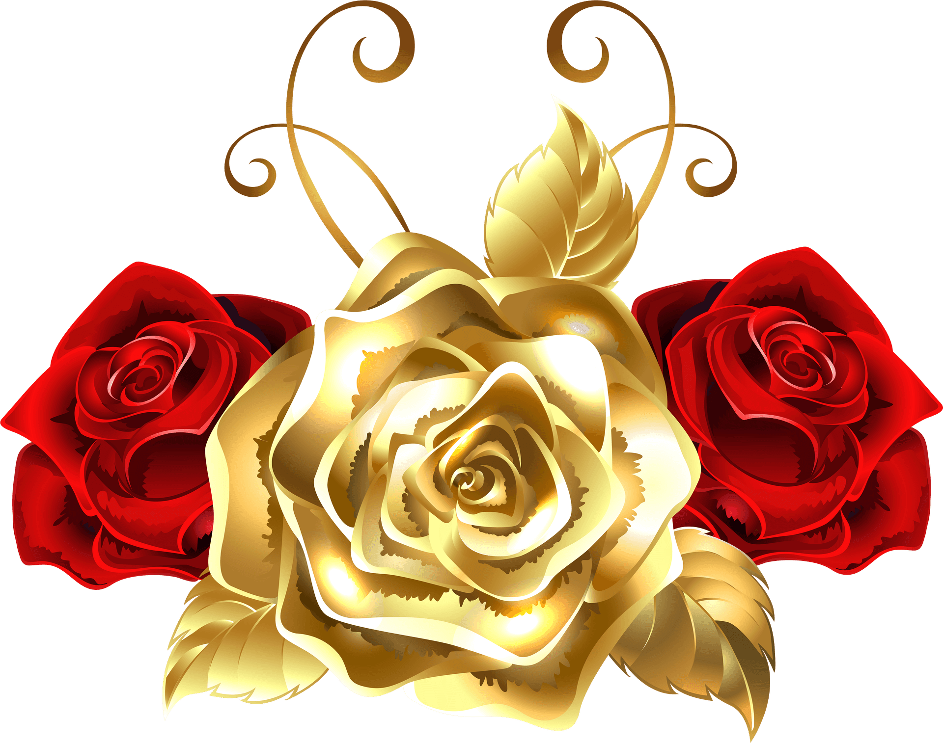 Golden Center Red Roses Artwork PNG