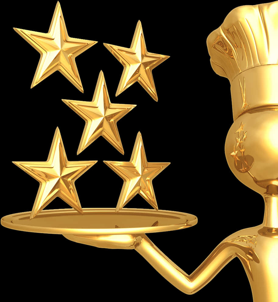 Golden Chef Serving Five Stars PNG