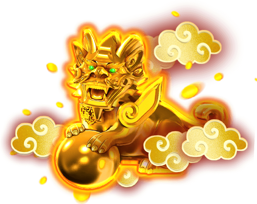 Golden Chinese Lion Statue PNG