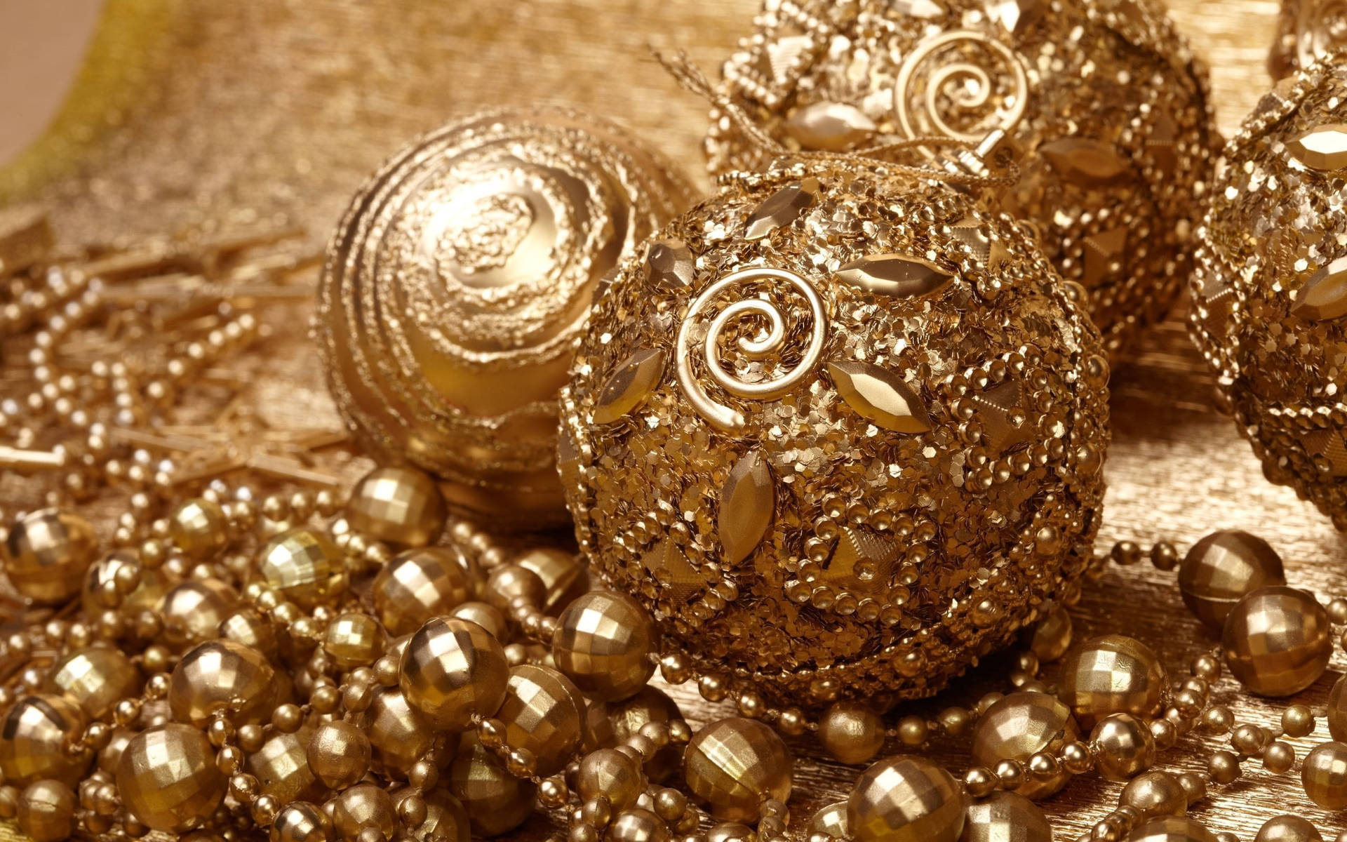 Golden Christmas Balls Ornament Wallpaper