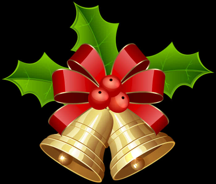 Download Golden Christmas Bells With Red Bow | Wallpapers.com