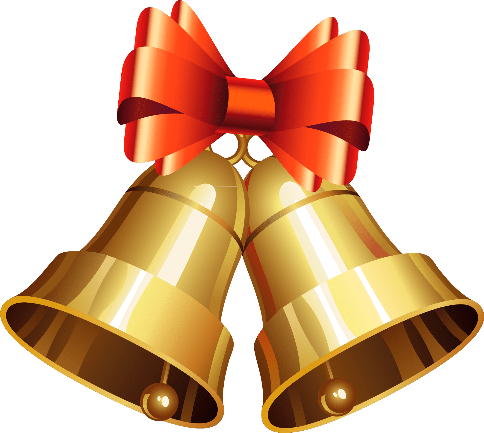 Golden Christmas Bells With Red Bow PNG