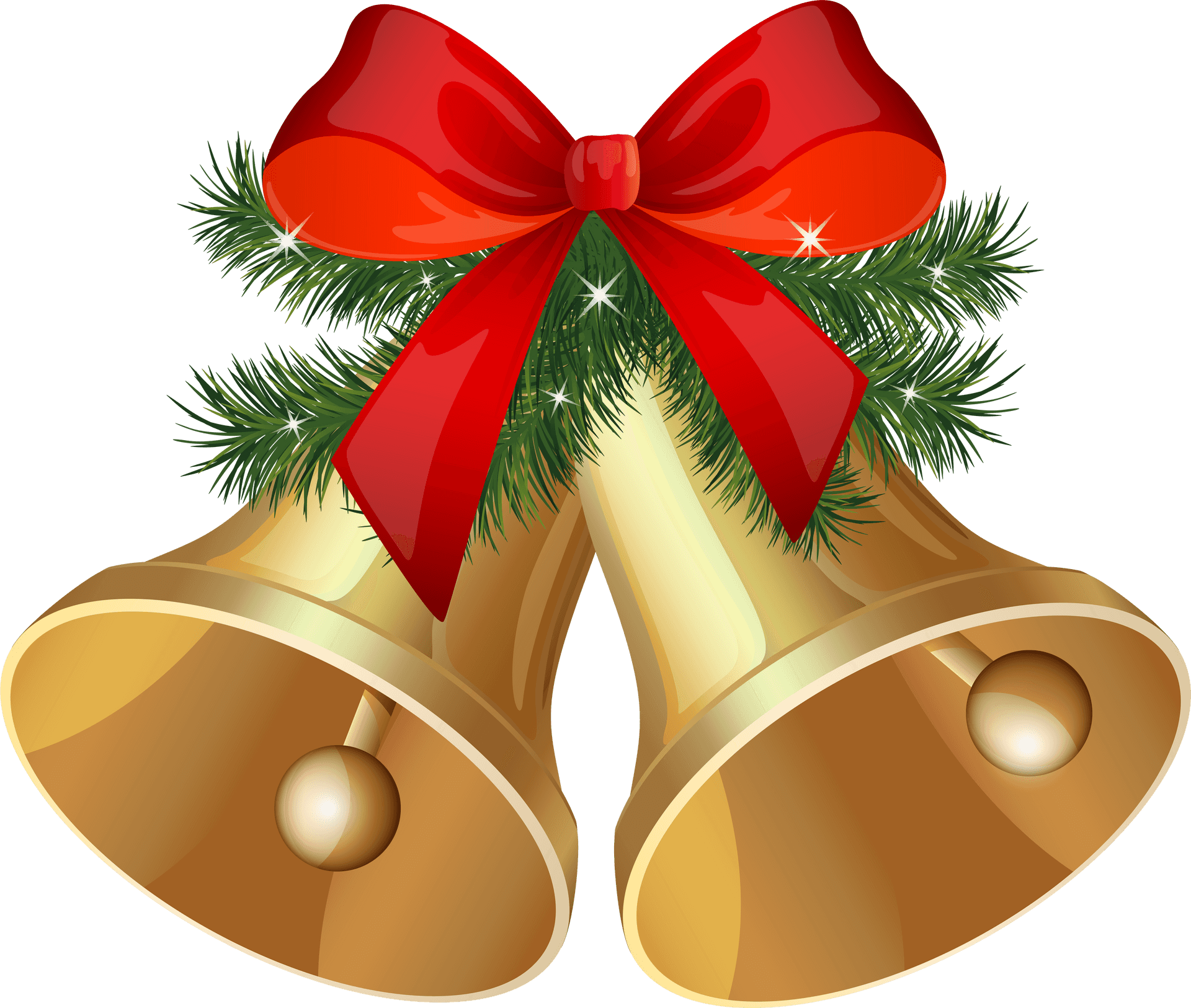 Golden Christmas Bellswith Red Bow PNG