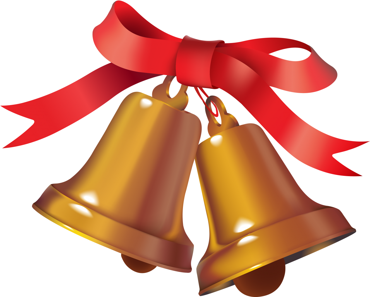 Golden Christmas Bellswith Red Ribbon PNG