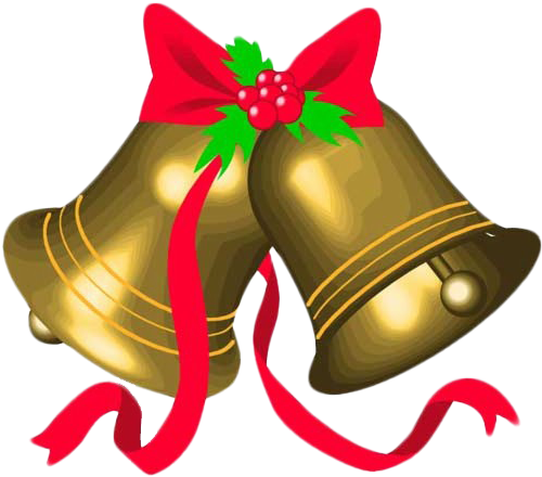 Golden Christmas Bellswith Red Ribbon PNG