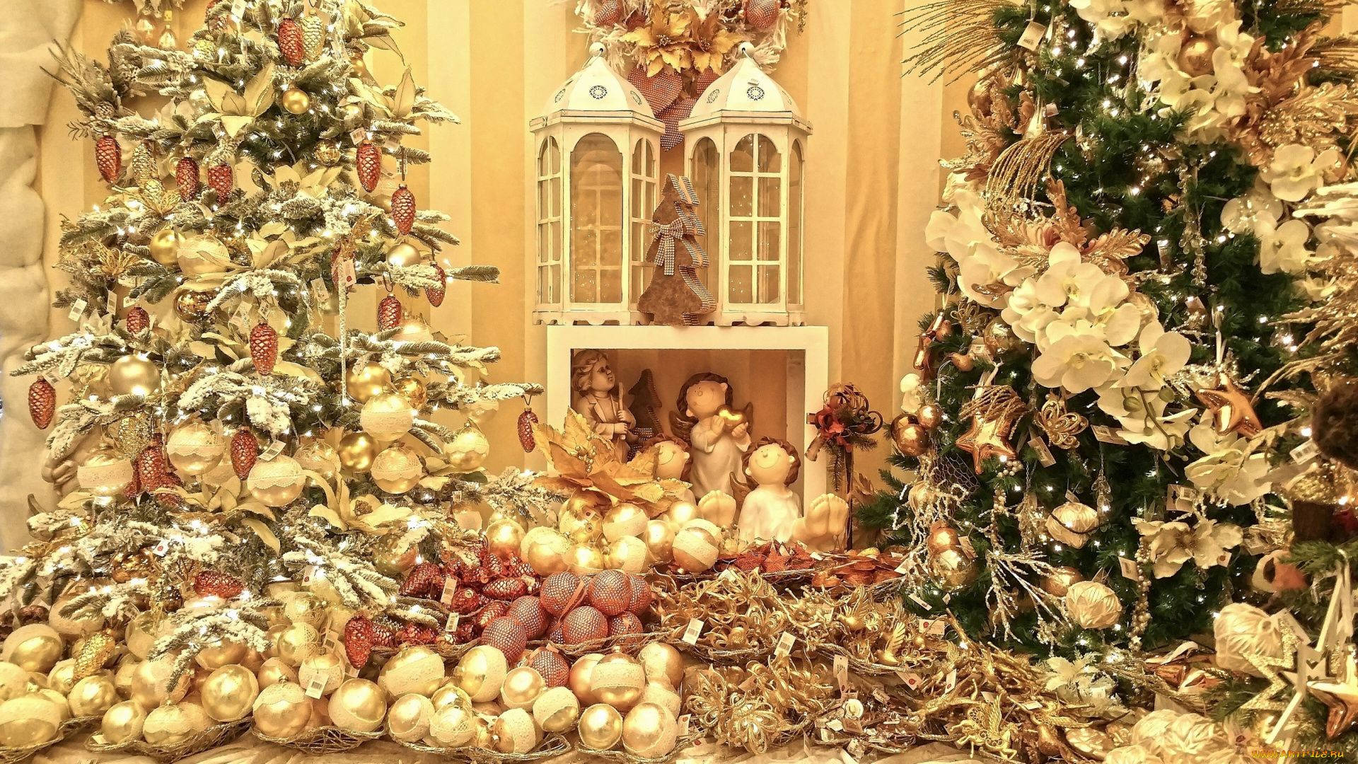 Golden Christmas Holiday Desktop Wallpaper