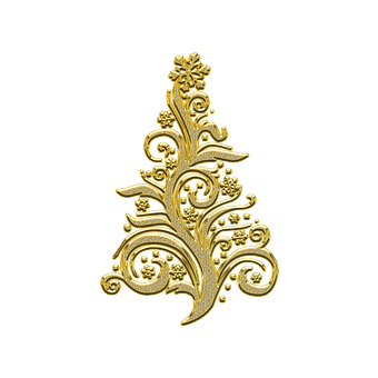 Golden Christmas Tree Designon Black PNG