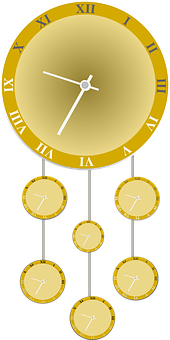 Golden Clock Tree Illustration PNG