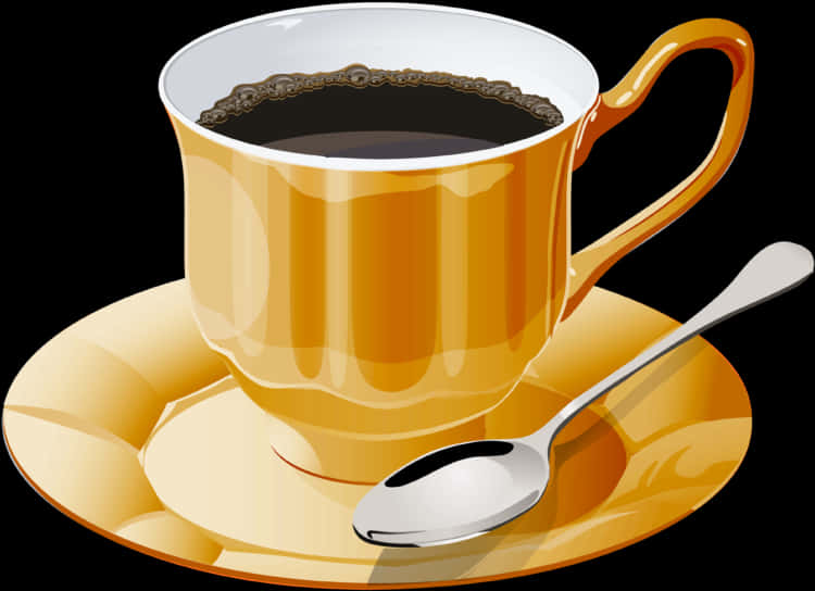 Golden Coffee Cup Vector Illustration PNG