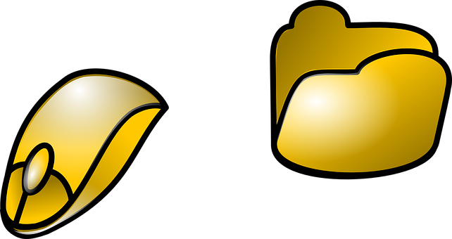 Golden Computer Mouseand Folder Icons PNG