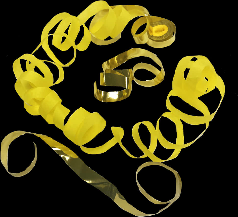 Golden Confetti Ribbons Black Background PNG