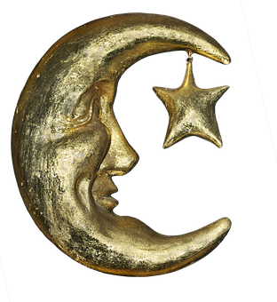 Golden Crescent Moonand Star PNG