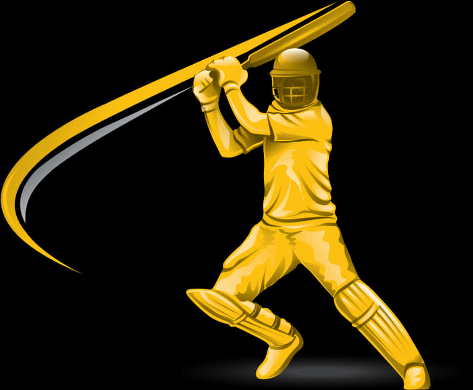 Golden Cricket Batsman Illustration PNG