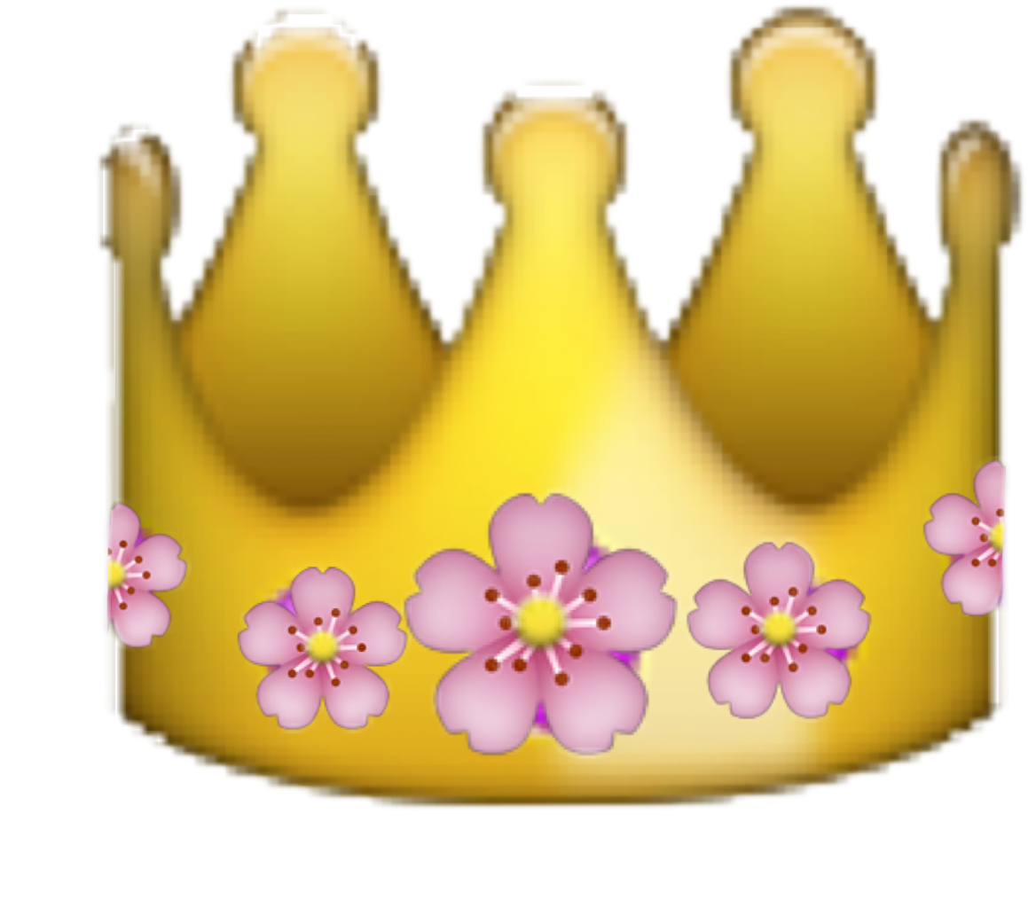 Golden Crown Emojiwith Pink Flowers PNG