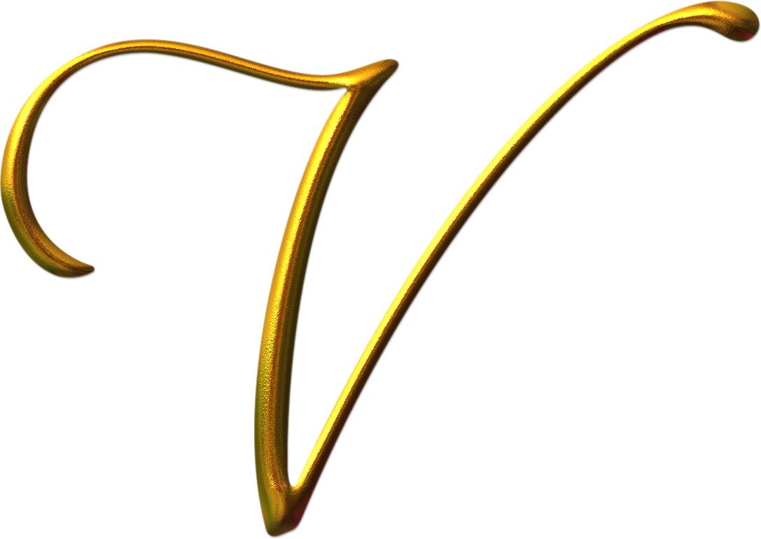 Golden Cursive Letter V PNG