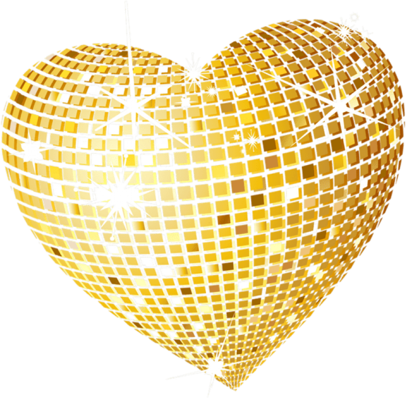 Golden Disco Ball Heart Transparent Background.png PNG