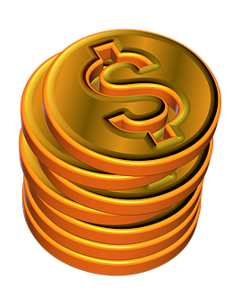 Golden Dollar Coins Stack PNG
