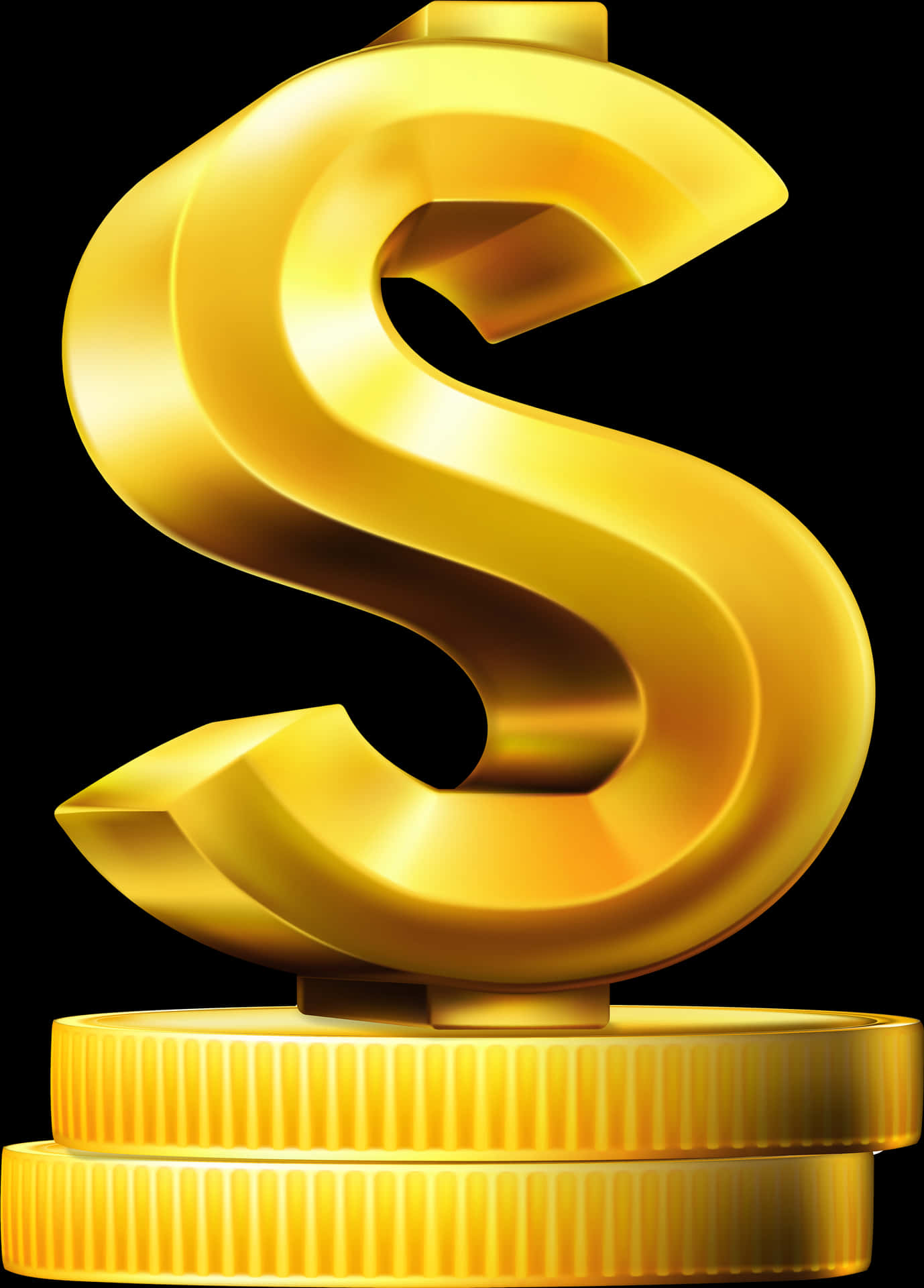Golden Dollar Sign Standing On Coins PNG