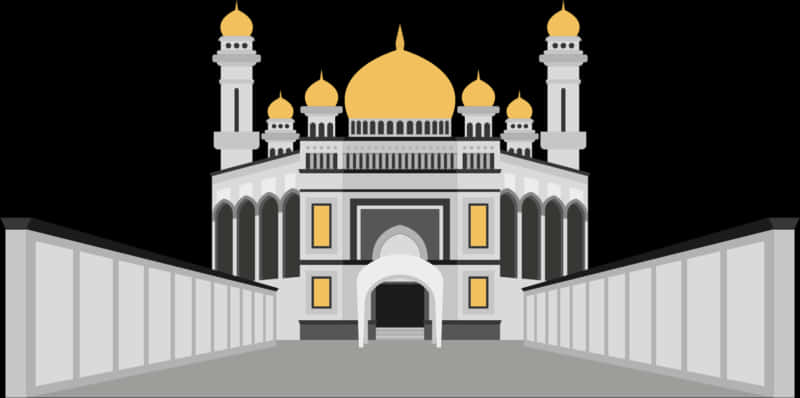 Golden Domed Masjid Vector Illustration PNG