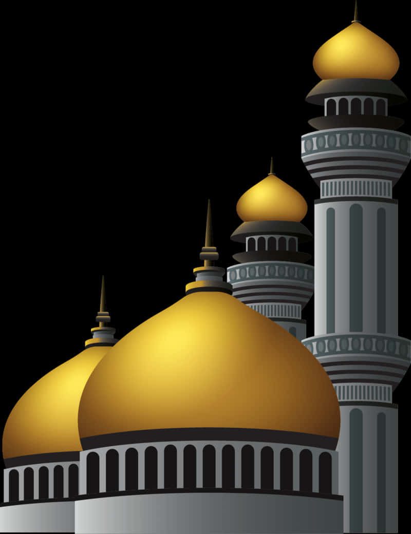 Golden Domed Mosque Illustration PNG