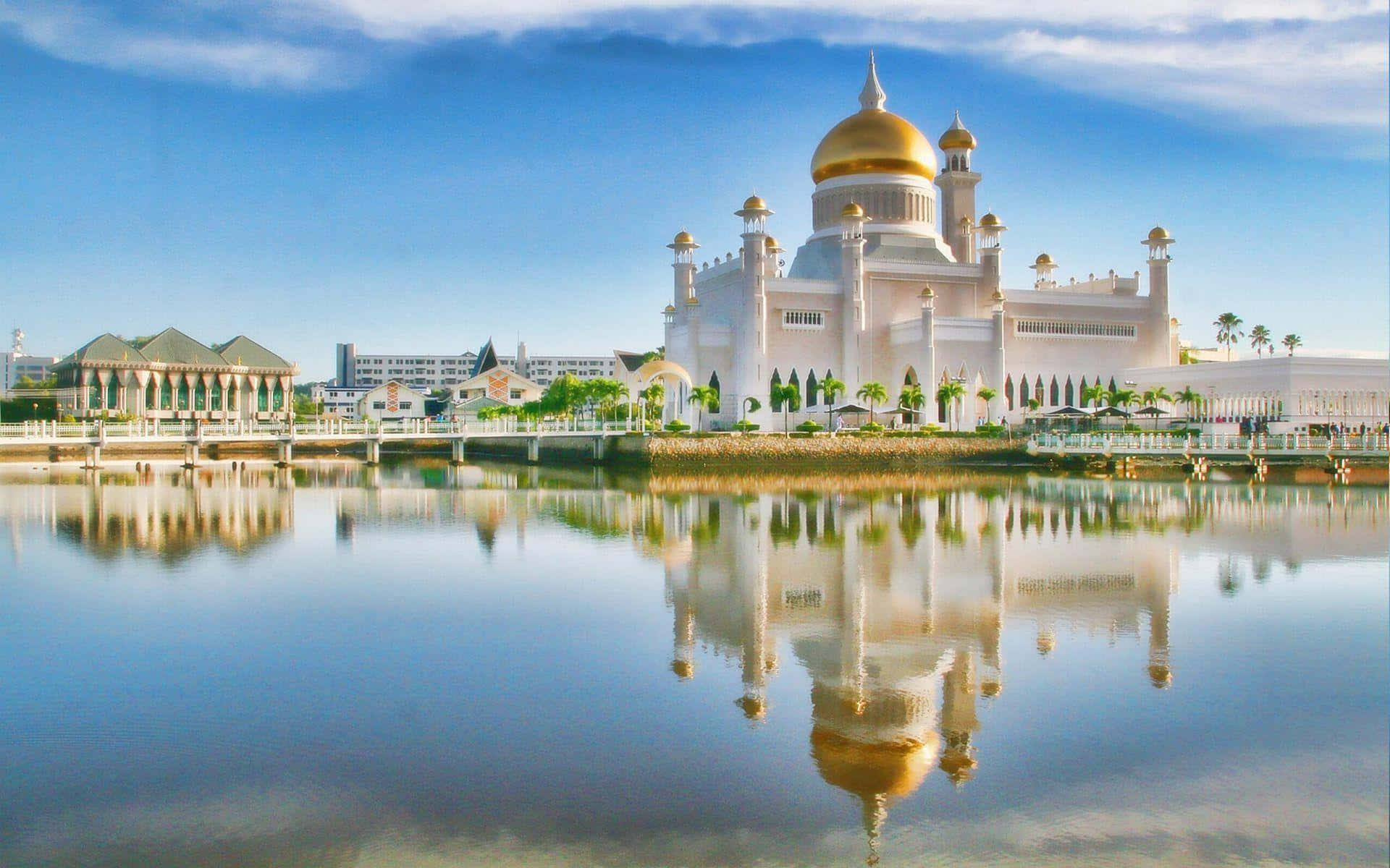 Golden Domed Mosque Reflection Wallpaper