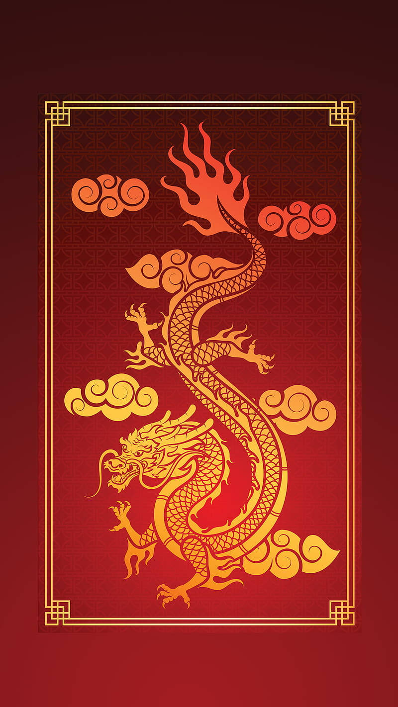 Golden Dragon Chinese Red Wallpaper