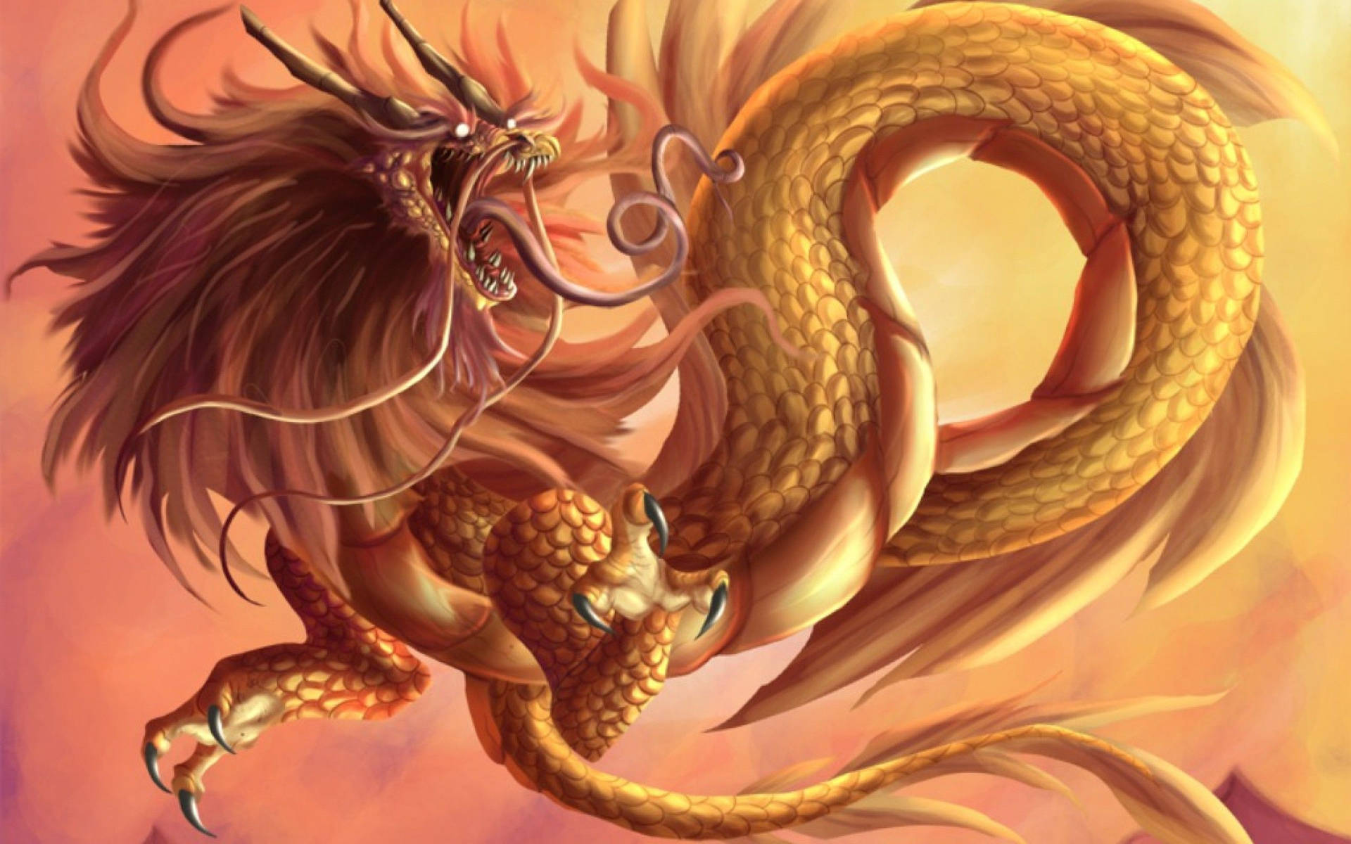 Golden Dragon Digital Art Wallpaper