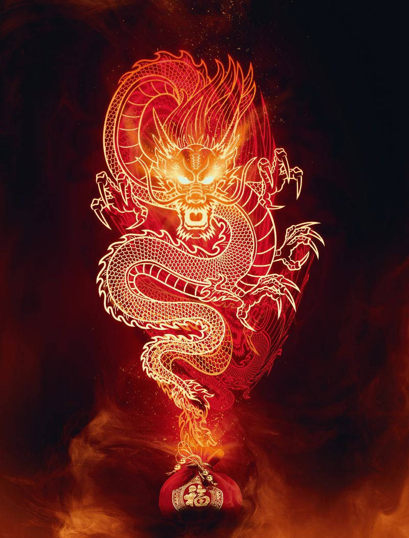 Golden Dragon Flames Wallpaper