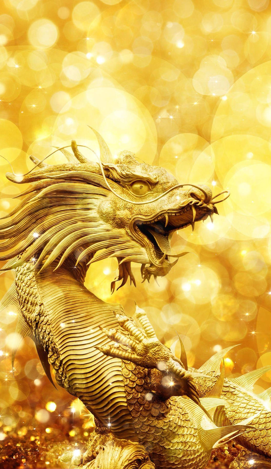Golden Dragon Glowing Statue Wallpaper