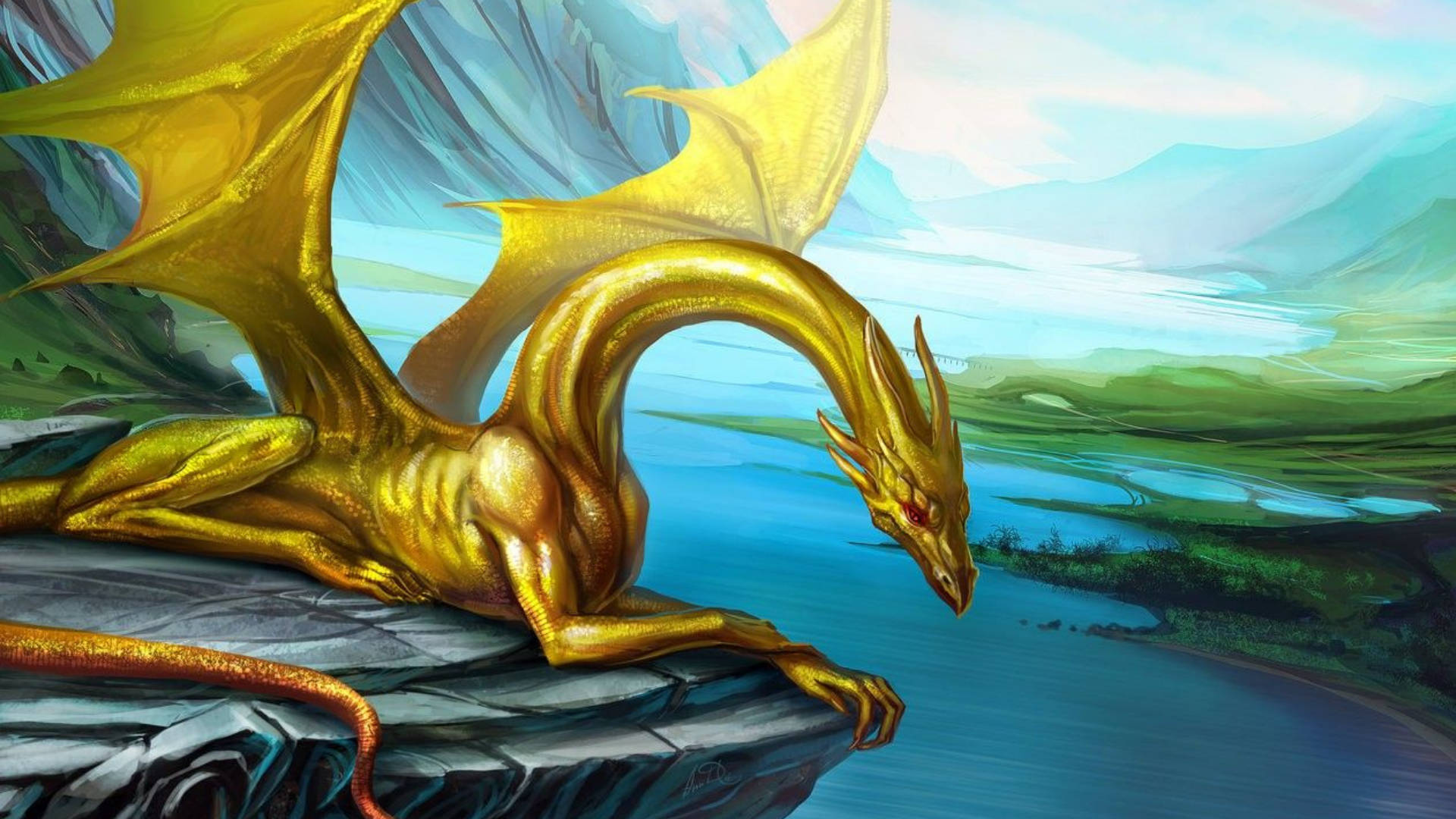 Golden Dragon Sitting Wallpaper