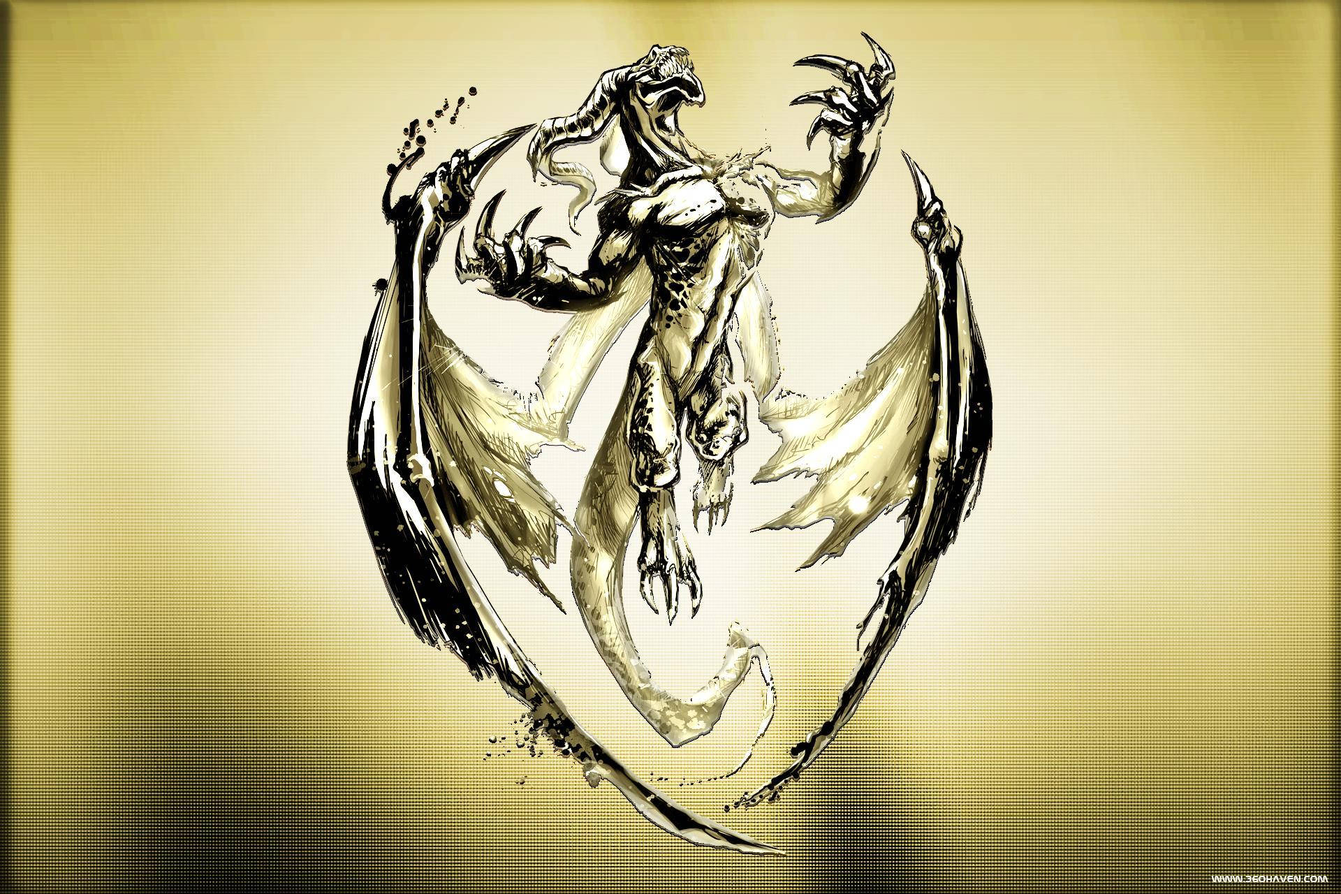 Golden Dragon Winged Digital Art Wallpaper