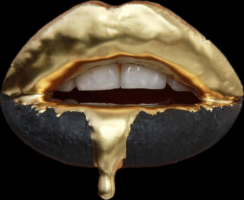 Golden Dripping Lips Artwork PNG