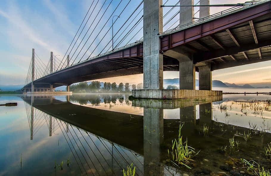 Golden Ears Bridge Sunrise Reflection Coquitlam Wallpaper