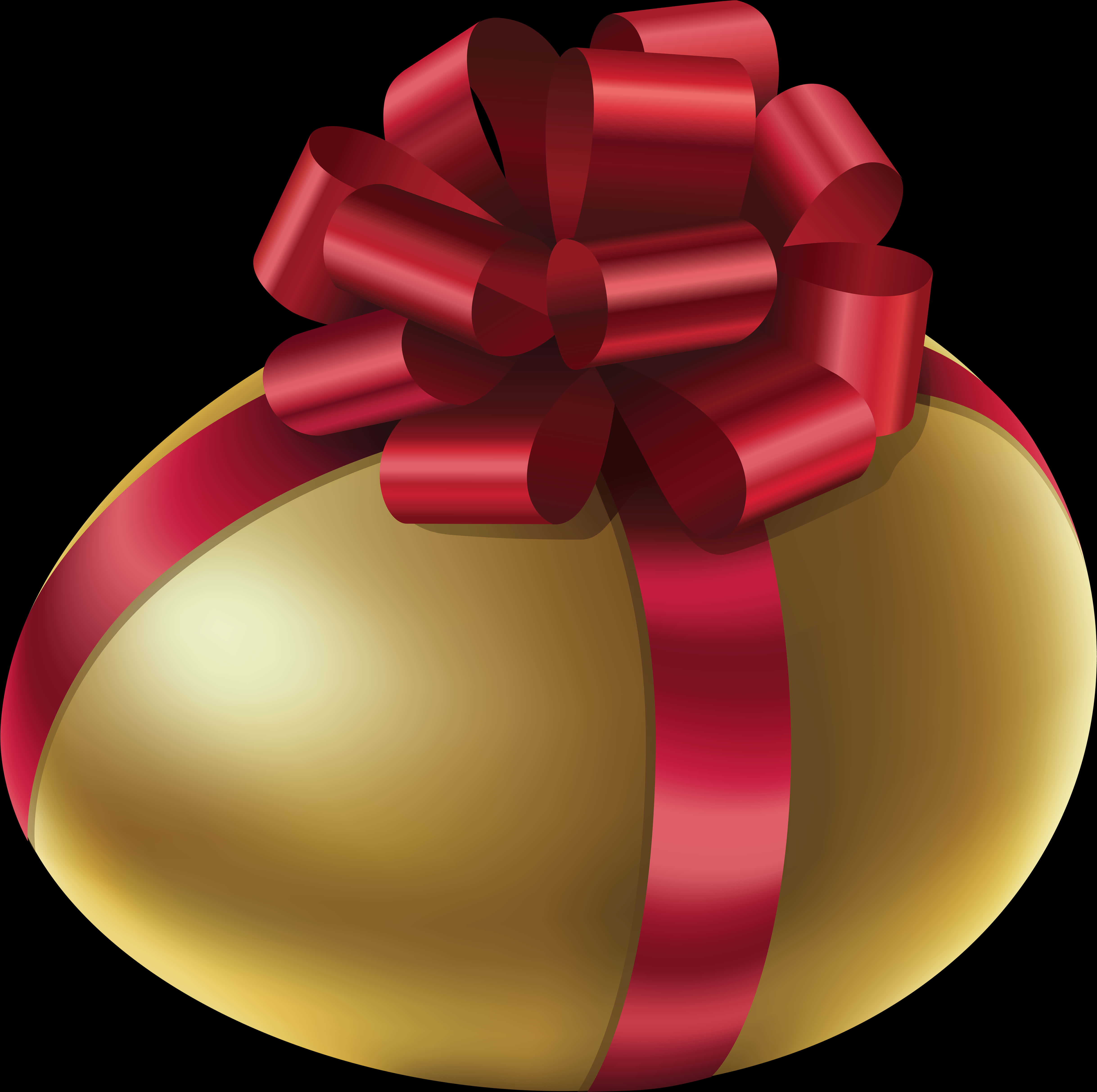 Golden Easter Eggwith Red Ribbon PNG
